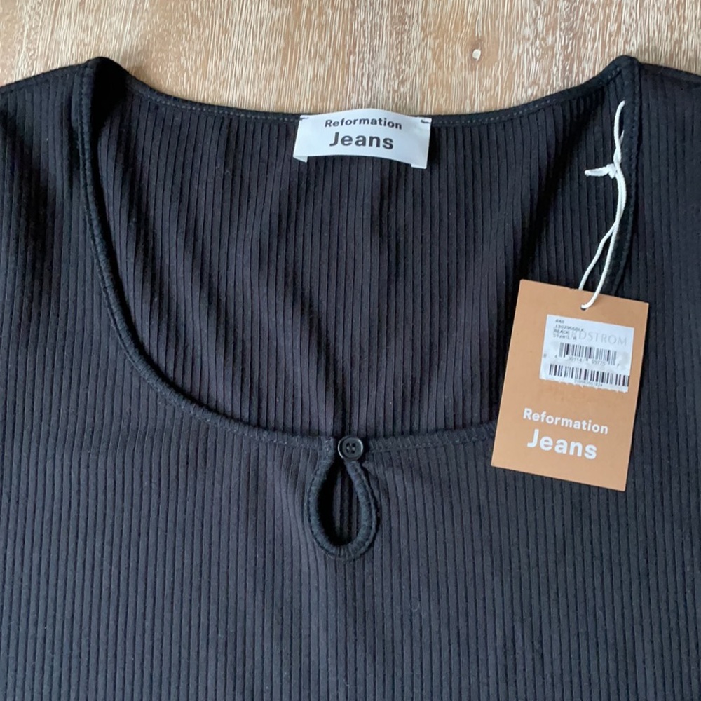 Reformation Black Elias Ribbed Scoop Neck Mini Dress Size L - Picture 5 of 9